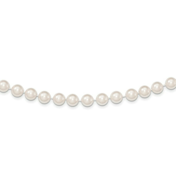 14k Yellow Gold 7mm White Near Round Pearl Chain Necklace 24inch 